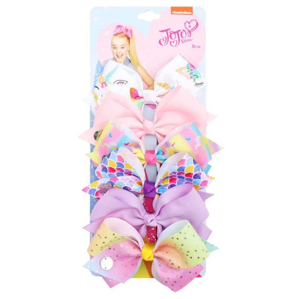 Wholesale 5-inch  bow hairpin set 6-color one-card children' s hairpin headdress